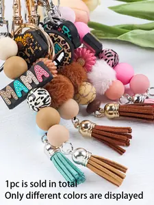 Mama Beaded Keychain, Mom Silicone Bead Key Ring, Mother's Day Gift, Leopard Print Keychain, Tassel Keychain, Mama Bag Charm, Sunflower Mama Keychain