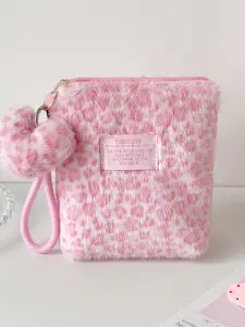 Vintage Fashion Plush Leopard Print Makeup Bag, Portable Skincare Storage Pouch, Student Cosmetic Bag, Travel Toiletry Bag, Handheld Cosmetic Pouch, Cosmetics Organizer