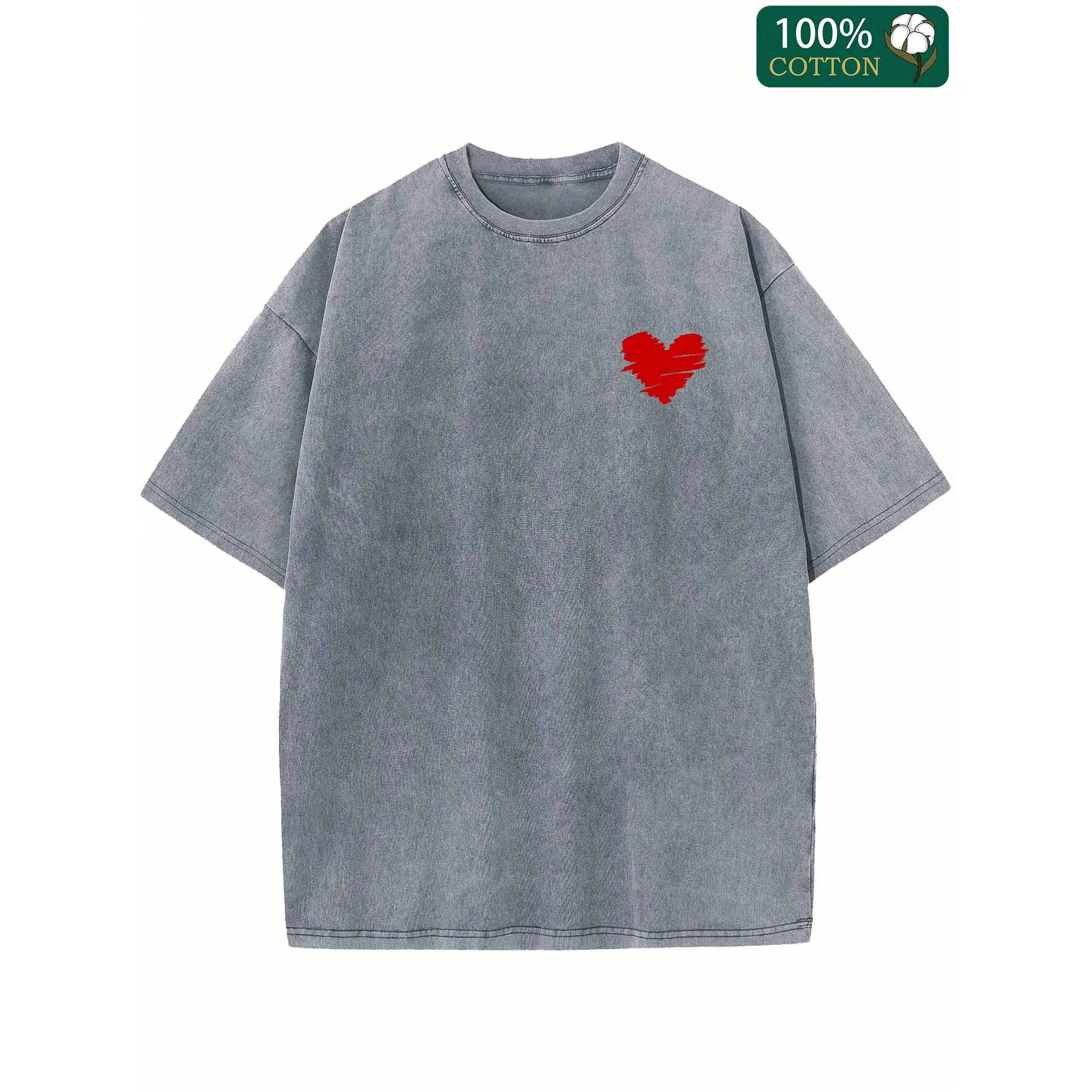 Women's Oversize Relaxed Fit Short-Sleeve Printed T-Shirt - Unisex Street Style Letter Print Round Neck, Premium 230g Washed Old Wax-Dyed Thick Soft Cotton Fabric, Couple-Favorite Top, Retro, Classic, Shortsleeve, Graphic, Casual, Street Wear, Hangable Fo