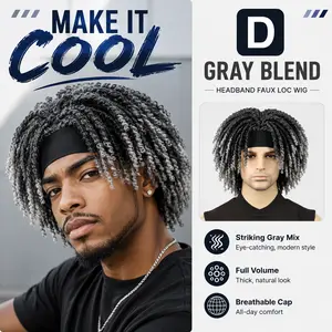 Men’s Twist Locs Headband Wig, Faux Dreadlock Curly Afro Wig with Built-in Headband, Natural Full Volume Street Style Hairpiece for Daily Wear & Cosplay