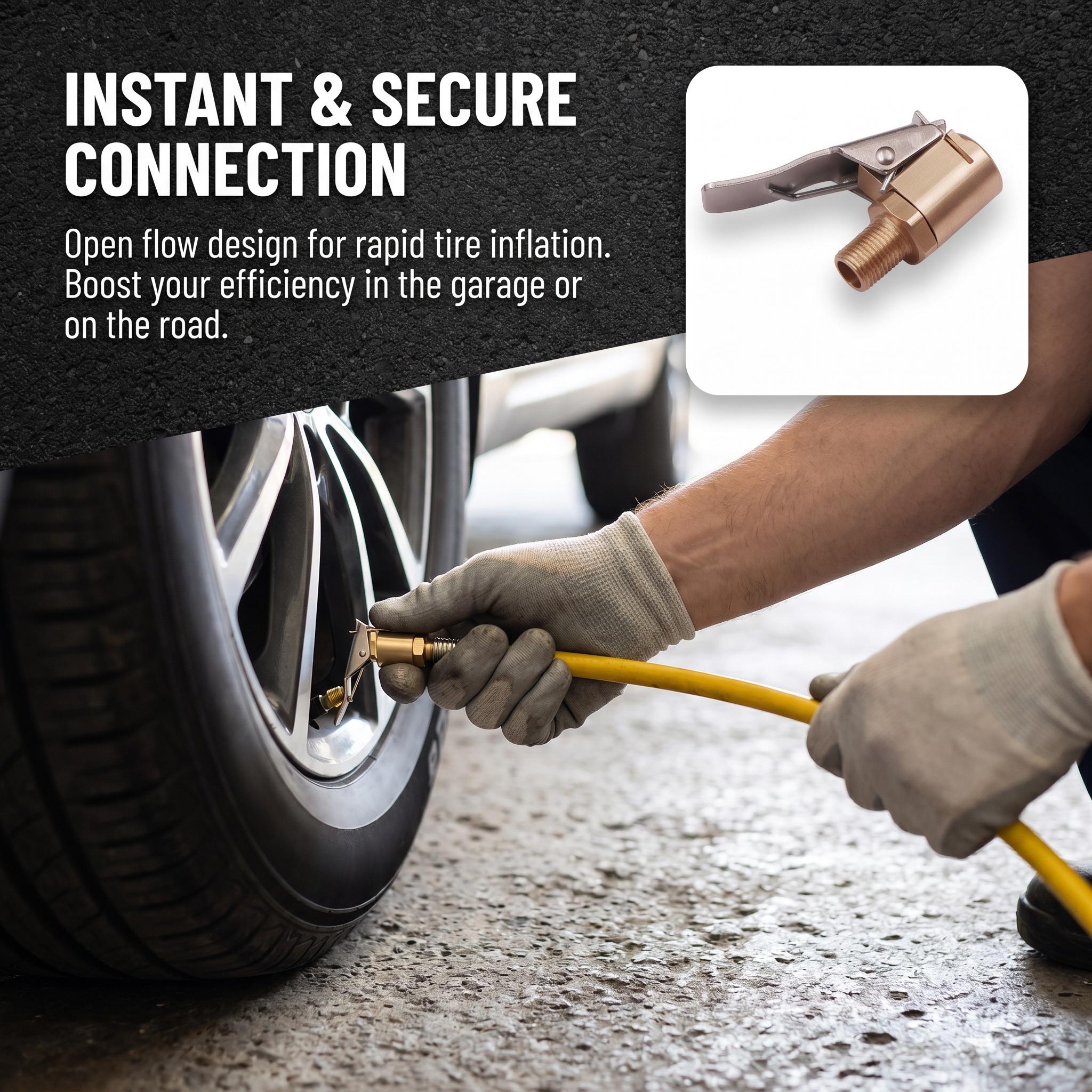 Brass Locking Air Chuck with Clip-on Locking Design, 8mm Top Thread Auto Inflator Hose Nozzle, Leak-proof Connection, Built-in On/Off Switch Valve, Universal Fit for Cars - Practical Balloon Pump Connector & Men's Gift Favor-MM1, Light Trucks, Personal Ve