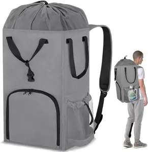 110L Backpack Laundry Bag, Laundry Backpack Heavy Duty with  Straps, Collapsible and Mesh Pocket Dorm Laundry Basket Hamper Bag for College, Travel, Laundromat, Apartment Black Grey