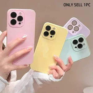 Solid color glass case, ice resistant anti drop phone case, iPhone 17 Pro Max 17 Air 16 Pro Max 15 14 13 12 11 Pro Max candy color, fashionable and simple protective case for girls