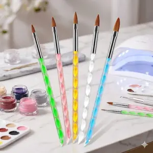 Professional Acrylic Nail Brush Set with 5 Brush Heads: Flat, Angled, Ombre, Detail, Fan. UV Gel Nail Tools, Synthetic Bristles No Shedding, Stainless Steel Washable Handle, Ergonomic Grip for Precise Control. Salon Quality DIY Manicure Starter Kit.