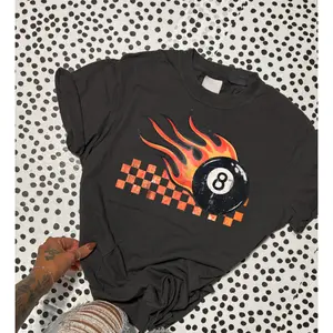 Distressed Checkers & Flames 8 Ball Tee, Graphic Crewneck shirt, cowgirl outfits, western clothing, western tops outfits women, country concert outfits clothing, rodeo outfit women shirt hoodie