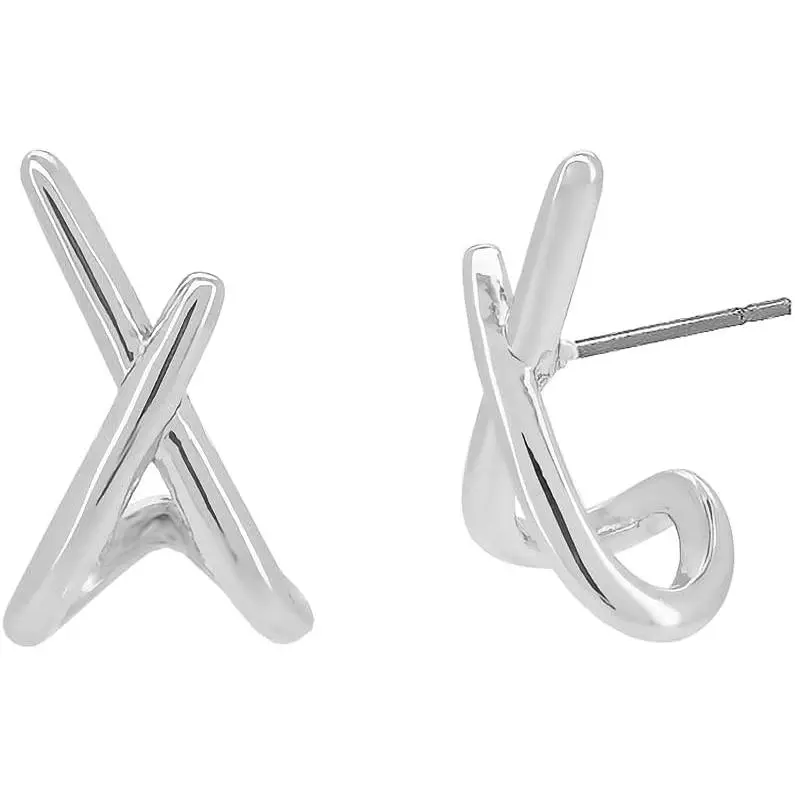 X Stud Earrings-White Gold