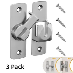 3Pcs Barn Swivel Bolt Door Lock 90/180 Degree Flip Latch - Durable Heavy Duty Zinc Alloy Sliding Door Security Lock for Home Office Hotel Apartment Dormitory Bathroom Bedroom Cabinet, Flip Lock Handle with 90°/180° Adjustable Angle, Hardware Latches Bolts