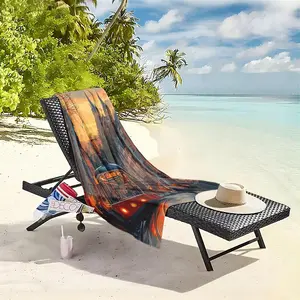 1 piece European ancient town red tram dusk street scene themed beach towel - Soft and Comfortable Beach Towel, Eco-friendly Dyed Fabric, suitable for Camping, Picnic, Outdoors, Modern Pattern Style, Quick-dry and Absorbent, Perfect Holiday Gift