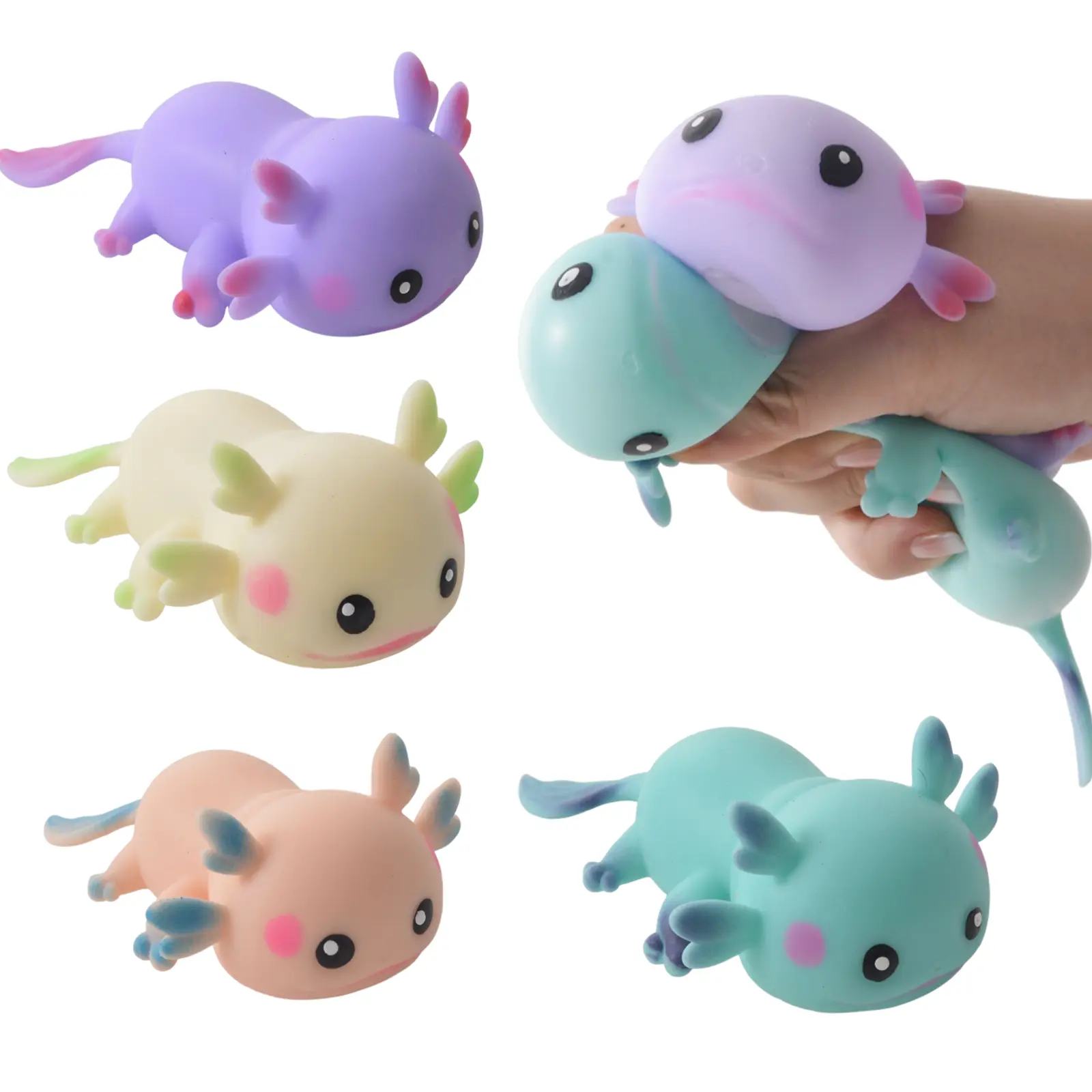 4PCS Axolotl Squishy Toys Soft Sensory Fidget Stress Relief Squeeze Axolotl, Cute Axolotl Animal Toys Bulk for Kids Adults Gift Birthday Festival Party Favors
