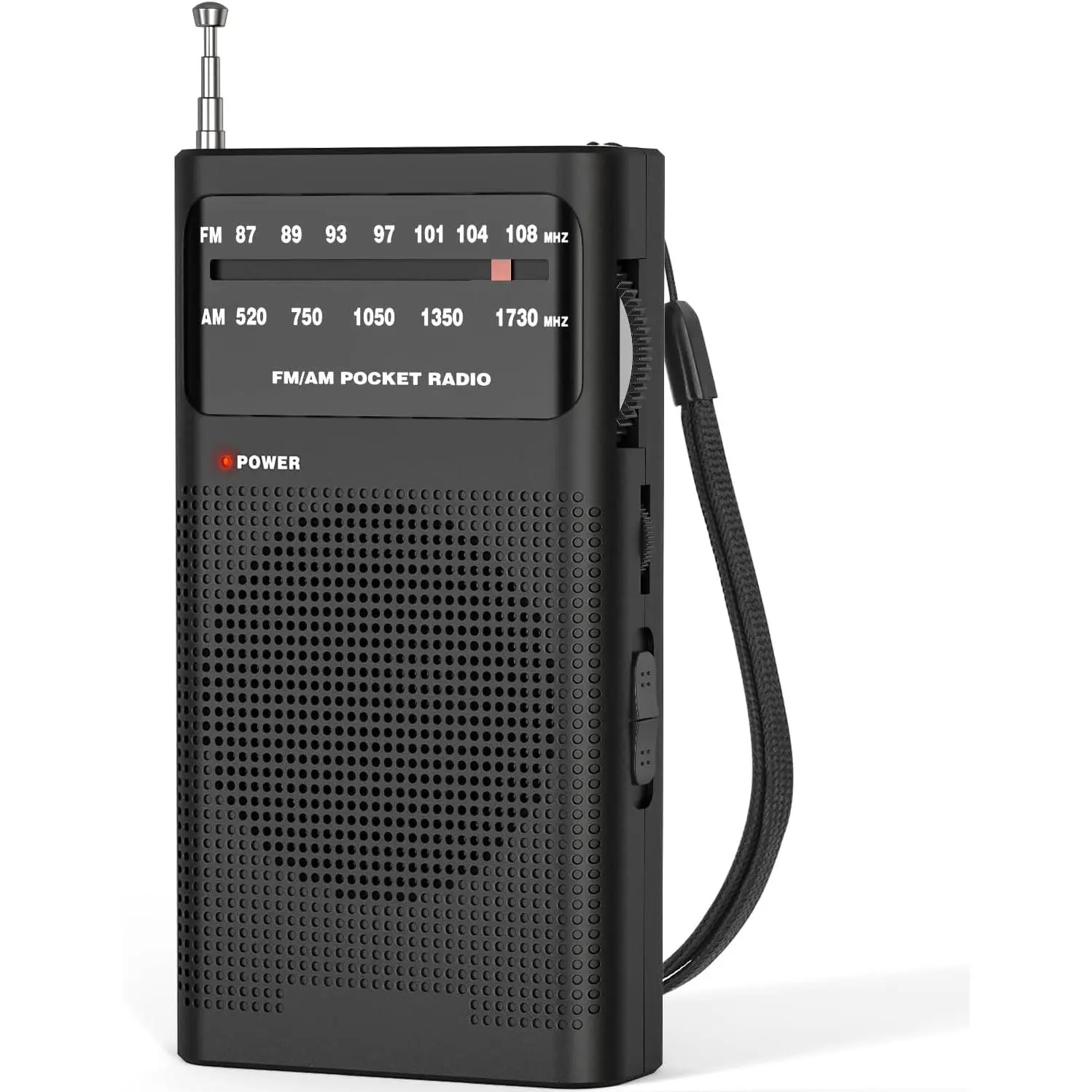 Goodes Portable AM FM Pocket Transistor Radio - 2AA Batteries Powered, DSP Chip, Long Range Reception, Loud Audio Speaker, Antenna, Earphone Jack, 0.29 lbs, Home/Outdoor Use, Senior Gift, Black, LED Display, Lanyard, Pocket Radio