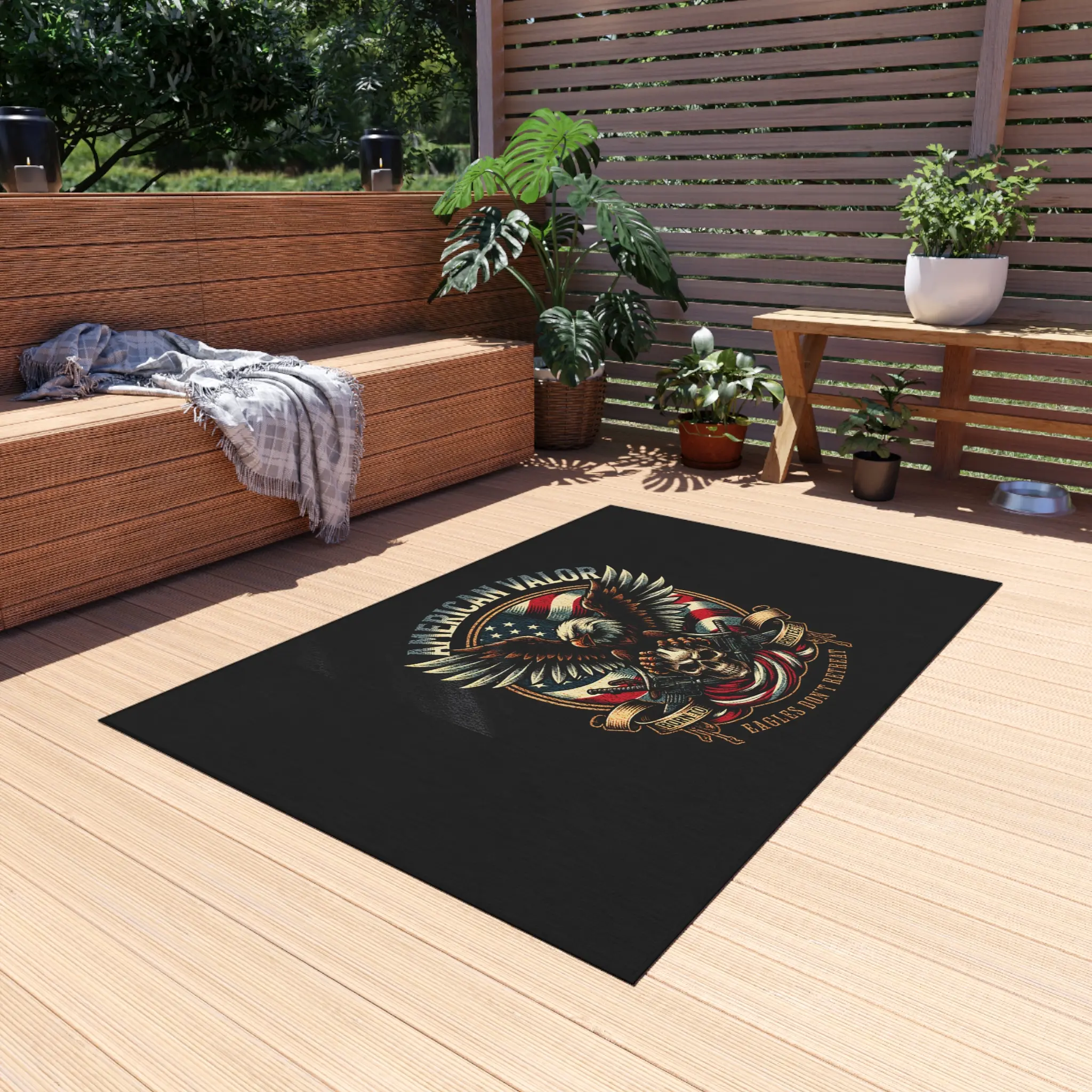 Non-Slip Eagle Skull with Flag Outdoor Rug - American Valor Bald Eagle Patriotic Home/Outdoor Accent Mat, for Independence Day, Veterans Day, Available in Multiple Sizes, Dry Clean Only, Multi-Size