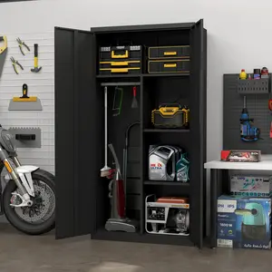 Metal Large-Capacity Wardrobe with Hanging Rod & Compartments Lockable Closet Steel Construction Waterproof Fireproof for Bedroom Living Room Laundry Room