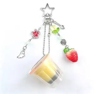 Japanese Pudding Keychain, Egg Milk Pudding Pendant, Y2K Heisei Retro Aesthetic Bead Accessories, Vintage Style Jewelry, Gifts For Women, Accessories For Women