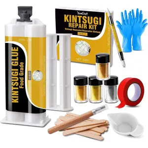 Kintsugi Repair Kit - -Safe Kintsugi Ceramic Glue 50ml with 4 Color Mica Powders ( & ) | Repairs Ceramics, Porcelain, Glass & Jade |  Kintsugi Art Craft, Ideal for Beginners