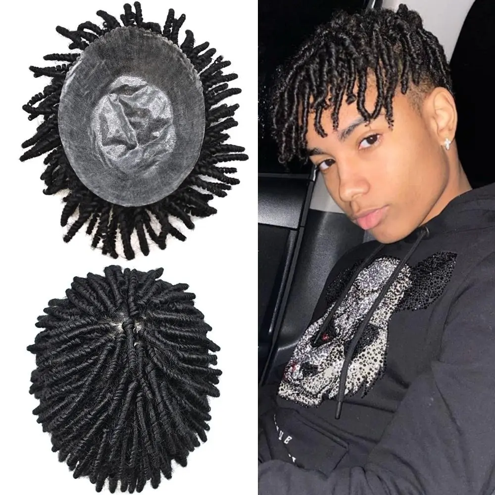 Afro Braids Toupee For Black Men Dreadlock Human Hair Toupee Crochet Braids African American Human Hair Units Black Men Afro Men Hair Unit Locs Braided For Black Men