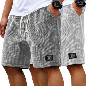 2-Pack Men Waffle Casual Shorts, Loose Fit Daily Lounge Shorts, All-Match Solid Color Bottoms for Leisure & Outdoor
