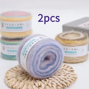 2pcs Macaron Long-Section Gradient Yarn, 100g per Ball, Thick Wool Knitted Yarn for Hand Knitting, Dreamy & Natural Gradient Colors, Perfect for Knitting Scarves, Shawls and Sweaters, Rainbow Color Yarn for Needle Knitting