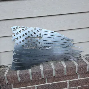 Tattered American Flag Decor - Distressed Design for Patriotic Home Decor metal  wall art decor