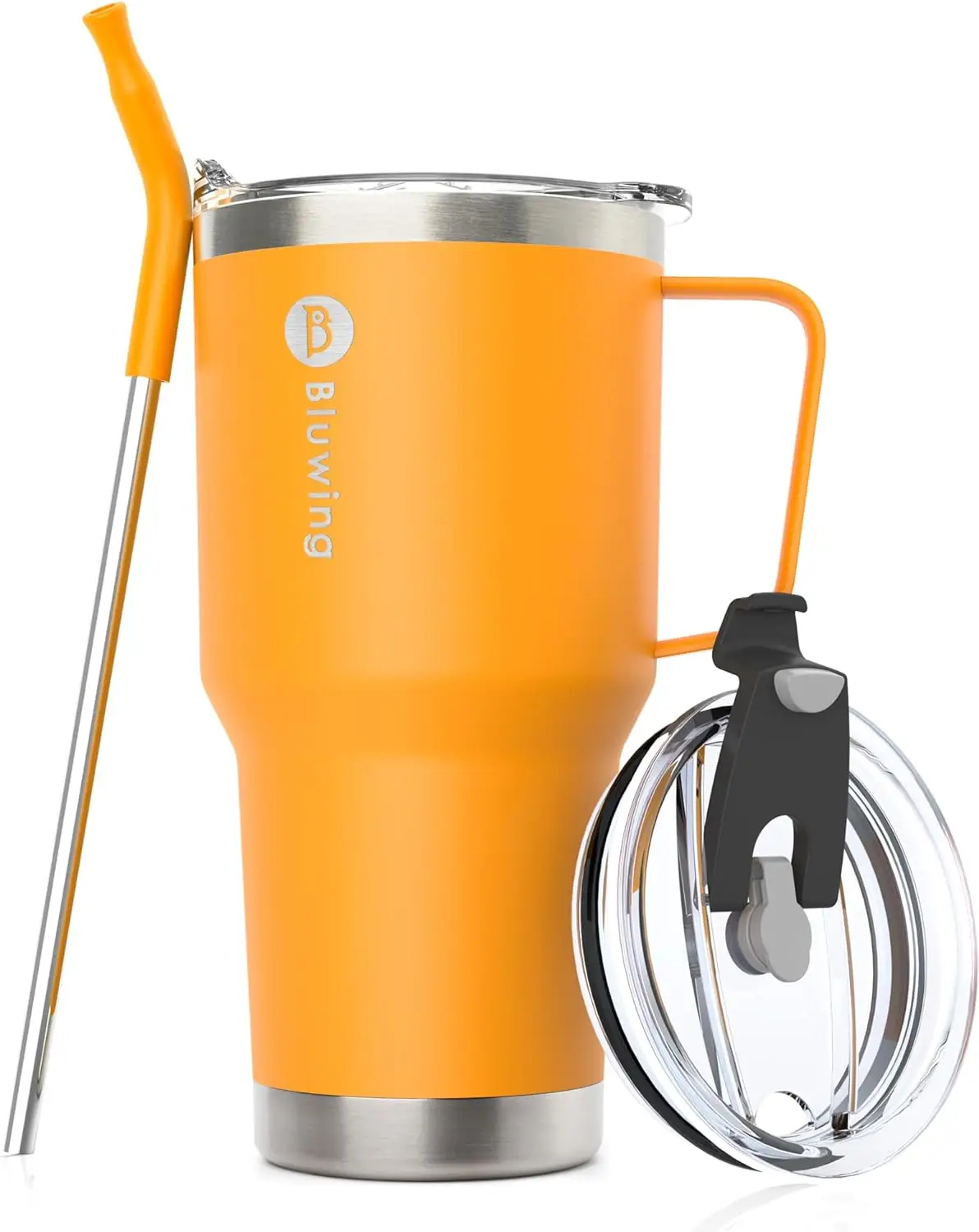 [New] Bluwing Insulated Tumbler with Handle 30 oz Stainless Steel Water Tumbler Coffee Mug with Lid and Straw, 2 Lids, Double Wall Tumbler Cups for fo