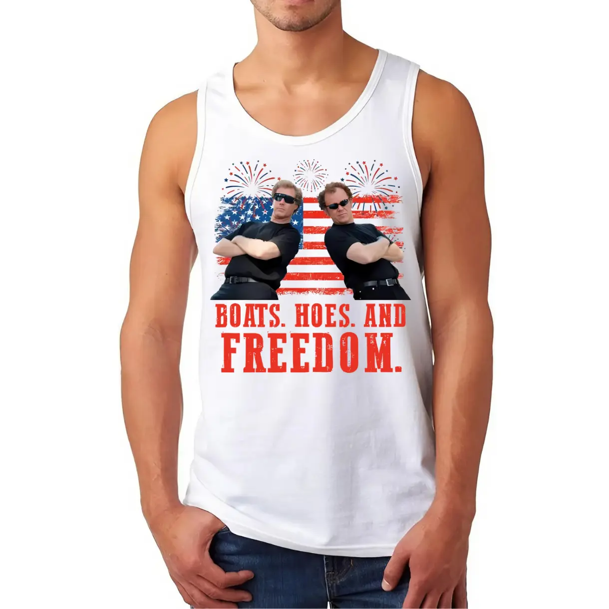 On the Fourth Of July Boats Hoes And Freedom Parody Step Brothers Tank Top , Step Brothers Tee, Funny 4th Of July Shirt Cotton Classic, For Men and Women