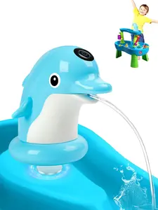Dolphin Water Table Pump with Magnetic Base No Drill 3H Runtime Continuous Flow Rechargeable for Step 2 Kids Outdoor Play Toys Stable Water Fun Accessories Blue USB-C Rechargeable Battery Clog-Proof Stone Design（Table not included）