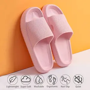 Cloud Slippers for Women and Men, Pillow House Slippers Shower Shoes Indoor Slides Non-Slip Bathroom Sandals Footwear Flipflop Pink Girl Tsinelas Parent Lightweight Knee