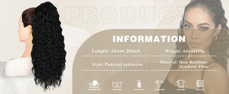 AISI HAIR Drawstring Ponytail Extension for Black Women Synthetic Clip in Ponytail Extension Long Curly Wavy Hairpieces for Daily Use Wavy