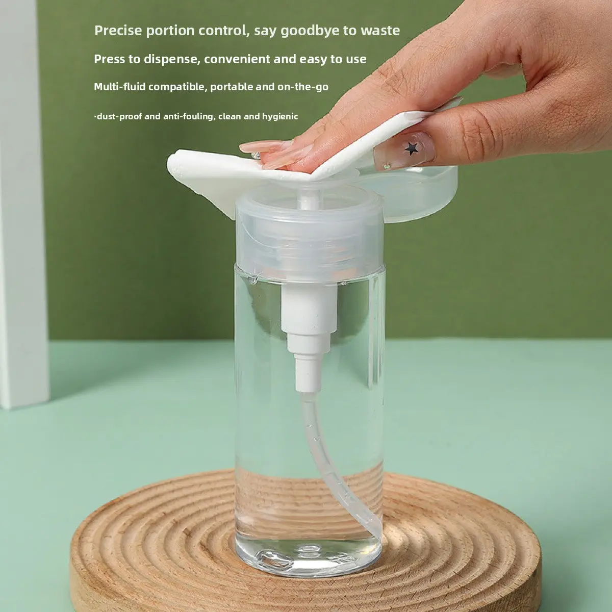 Press Pump Dispenser Bottle PET Clear Leakproof Travel Refillable Container for Makeup Remover Nail Polish Liquid Alcohol Easy Dispensing Portable Beauty Tool Must-Have Empty Pump Bottle