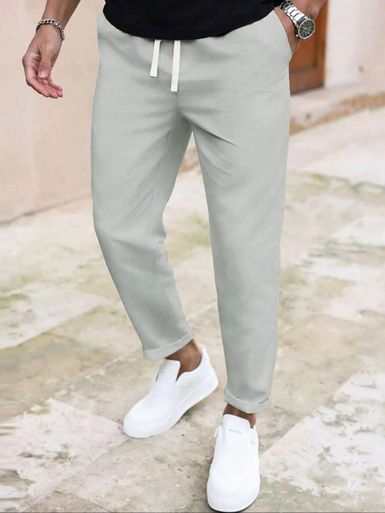 Manfinity Men's Basic Solid Casual Pocket Design Drawstring Waist Pants, Menswear Manfinity Men's Basic Solid Casual Pocket Design Drawstring Waist Pants, Menswear