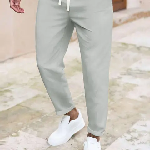 Manfinity Men's Basic Solid Casual Stretch Drawstring-Waist Pants with Pockets for Daily Wear, Menswear
