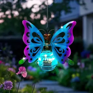 Solar Hanging Butterfly Lights LED Outdoor Garden Decor, Waterproof Powered Unique Decorations, Gift for Mom Women, Front Porch Balcony Backyard