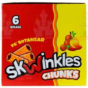 Lucas Skwinkles Pack 6 Rellenos Pineapple Tamarind Filled Flavored Sweet and Sour Candy Strips - 12 Pieces for Treats, Parties & Fruit Snacks