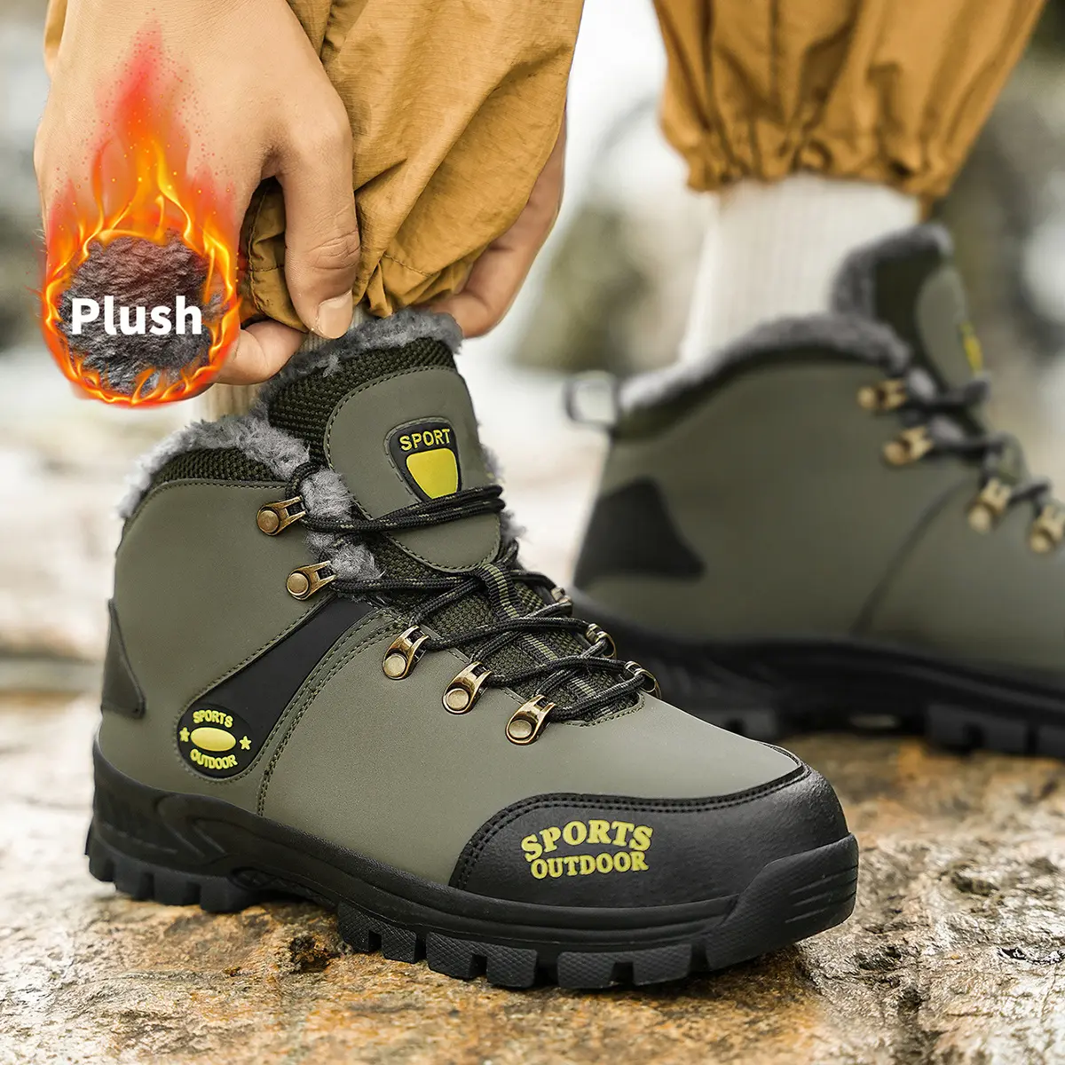 Men's & Women's High Quality Winter Hiking Boots with Fur-Lined Ankle & Plush Collar - Non-Slip Traction Tread, Warm Mid-Calf/Ankle Boot for Snow, Ice, Hunting, Trekking - Wide Toe Box Barefoot Outdoor Shoes (Unisex)