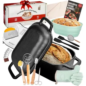 Dutch Oven for Bread Baking-3.6QT Oval Cast Iron Pot Bread Pan with Lid-Sourdough Bread Baking Supplies Starter Kit