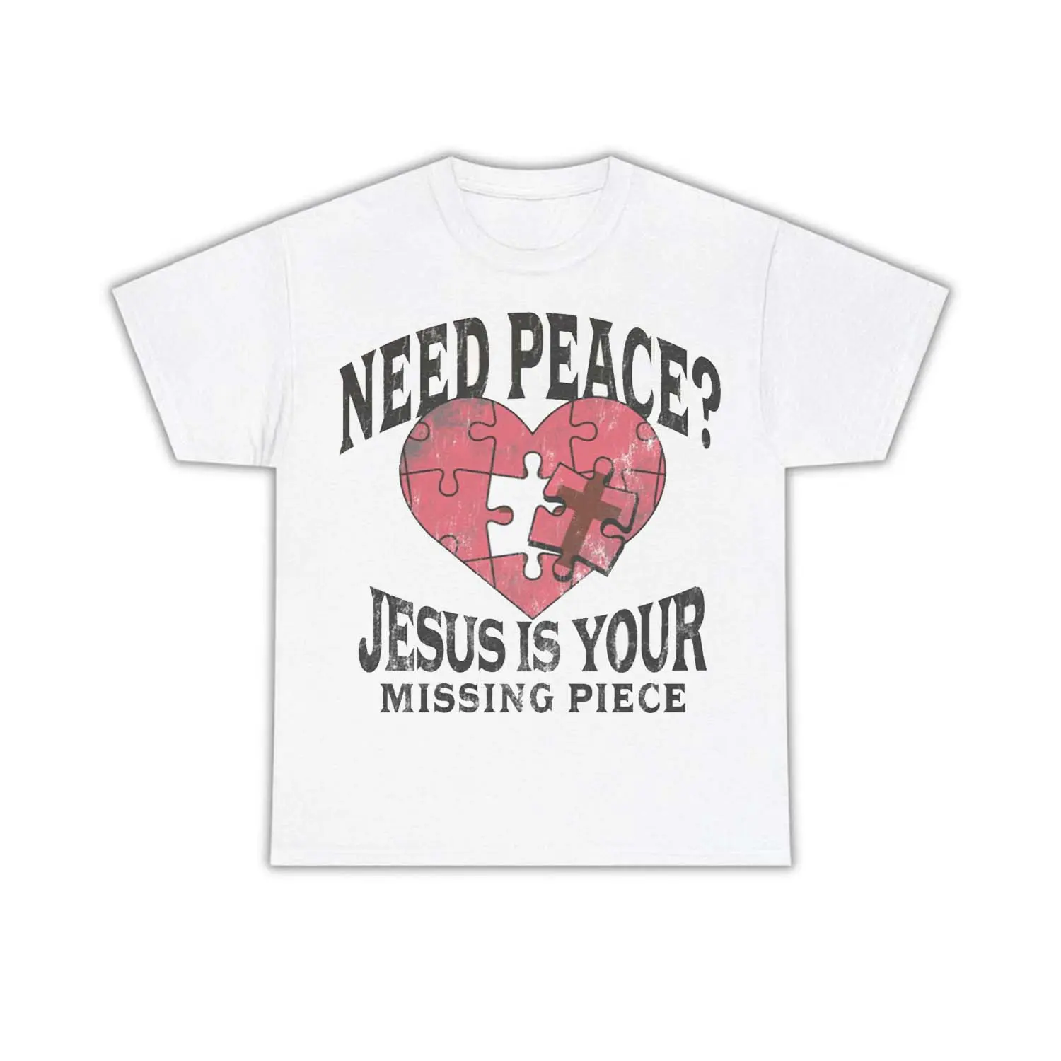 Casual Christian Clothing Jesus Is Your Missing Piece Graphic Crew Neck Faith Shirt - Inspirational All Seasons Sports Top
