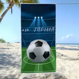 Personalized Beach Towel with Ball Photo And Name, Custom Football-Themed Pool Bath Towel Suitable for Kids And Adults, Custom Photo And Name Beach Towel