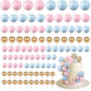 50pcs Colorful Balls Cake Toppers, Foam Ball Cake Decorations, Cake Decorating Supplies, Ball Shaped Cake Insert Topper Baking Decoration Wedding Anniversary Birthday Christmas, Halloween, Thanksgiving Gift (Black, Silvery, White, Golden)