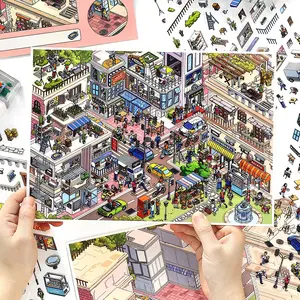 4 Sheets/bag Sticker Pack, Pet Material, Busy Town Theme, Hand Account Stationery Multi-Scene Decorative Stickers, Crafts, Scrapbooking