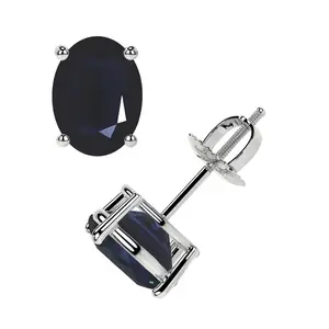 Classic Four Prong Oval Cut Blue Sapphire Stud Earrings (2.00cttw)- EBS002-7X5-A