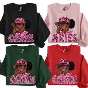 [All 12 Zodiac] Slay Girl Pink Leopard Zodiac Sweatshirt – Aries & Cancer Afro Woman Crewneck, Astrology Gift for Women, Trendy Zodiac Sign Pullover, Stylish Black Girl Fashion Apparel, Gift for Men And Women, Casual womenswear