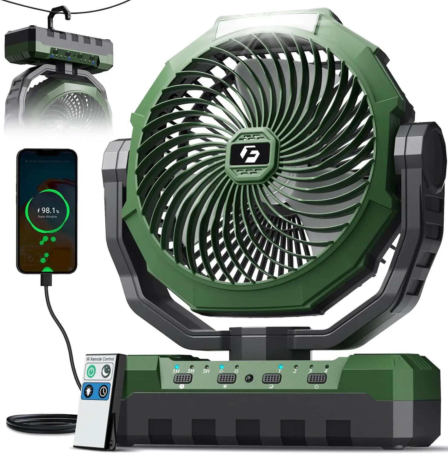 3-in-1 Camping Fan - Portable Fans Rechargeable - 24000mAh/12000mAh Battery Powered Fan(140Hrs/70Hrs) with Light & Remote for Indoor, Outdoor, Tent, T