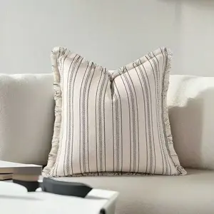 2PCS Decorative Linen Farmhouse Throw Pillow Covers 18×18 Cozy Boho Cushion Cover with Tassels Fringe Accent Pillowcase for Couch Sofa Bed Living Room