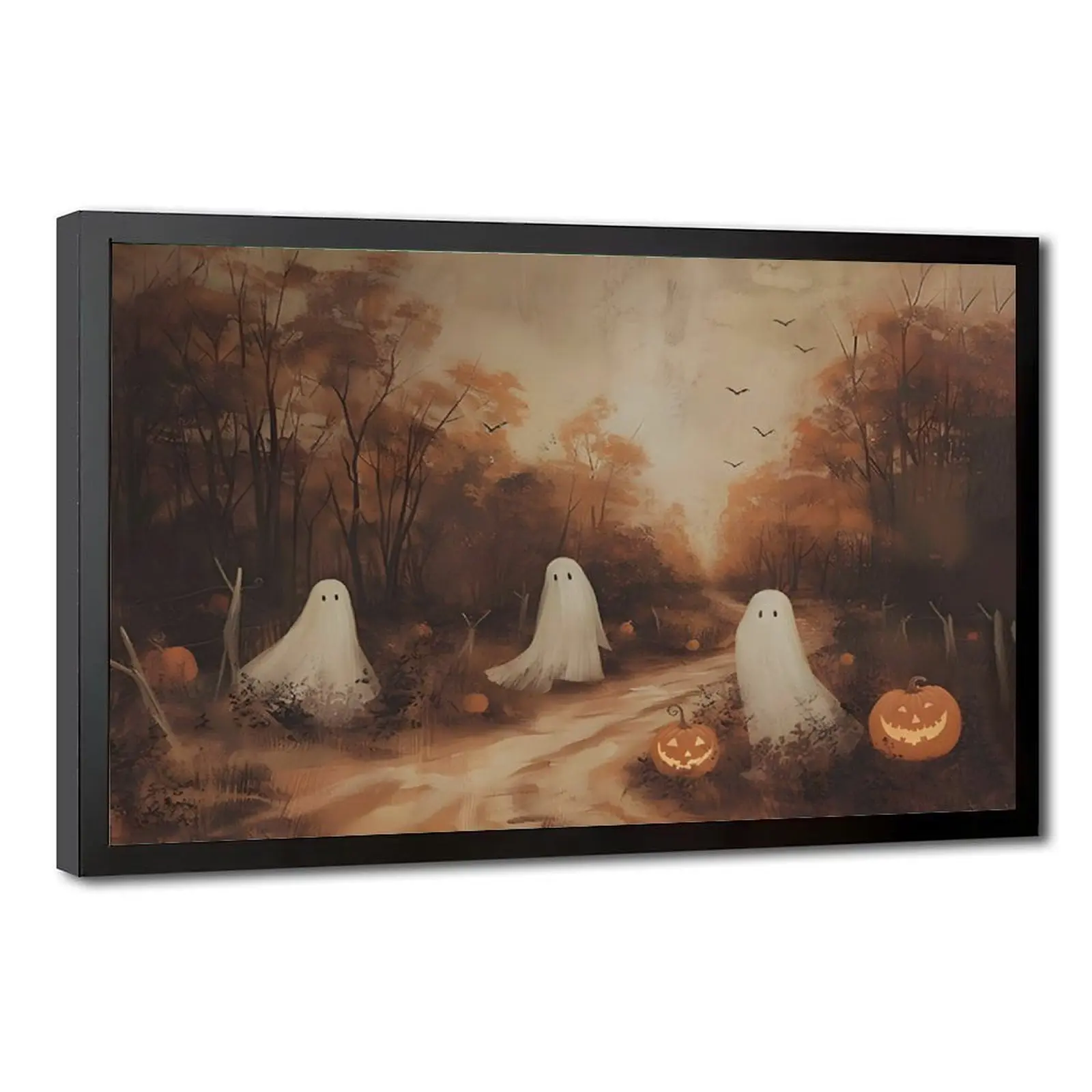 Artistic Melancholic-Style Ghost Poster, Decorative Halloween Art Print, Dark Academia Vintage Autumn Wall Decor with Frame