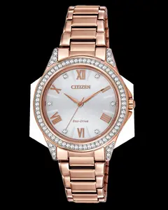 Citizen Eco-Drive Sport Casual Watch with Rose Gold Stainless Steel Band Diamond Accents & Eco-Drive Technology for Everyday Wear
