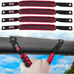 Roll Bar Grab Handles Paracord Grip Handle for Ford Bronco 2021 2022 2023 2024 2-Door 4-Door Interior Accessories Premium Paracord US Flag (Red 4 Pack)
