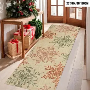 Christmas Velvet Rug with Festive Elements, Washable Long Runner for Hallway, Bedroom Living Room Office Decor, Available in Various Sizes
