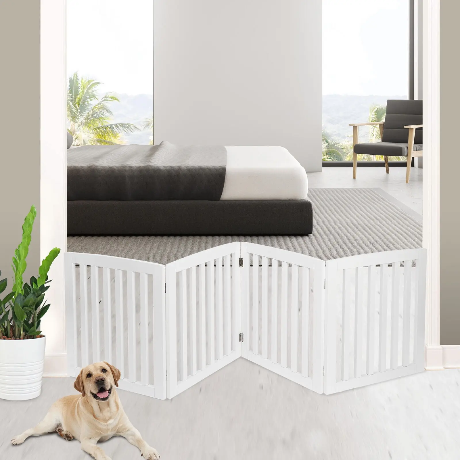 SuperDeal Pets 4-Panel Foldable Dog Playpen - White MDF Frame, Durable Puppy Play Pen, Playpen Gate for Indoor Home Entryway & Doorways, Durable Puppy Playpen