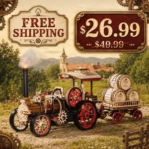 Graduation Gift ROKR Steam Engine Mechanical 3D Wooden Puzzle Battery Powered | Motorized Vintage Steam Engine Model with 3-Speed Control & Trailer | Interactive DIY Puzzle | Creative Desk Decor | Puzzles for Adults & Engineering Fans