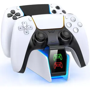 BEBONCOOL PS5 Controller Charging Station with RGB Lights and Switch, PS5 Controller Accessories for Edge/Dua-Sense Wireless Controller,White