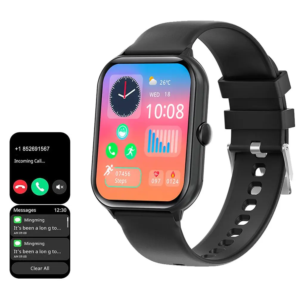 Multifunction Smart Watch Waterproof Touch Screen Digital Watch with Health Monitoring Square Fashion Watch with LED Flashlight Compatible with Andr